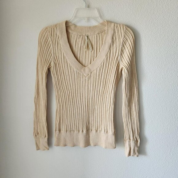 High Sierra Cream Tan Ribbed Long Sleeve Top Sz M Boho Cottage Rabbit Hair Y2k - Picture 1 of 8
